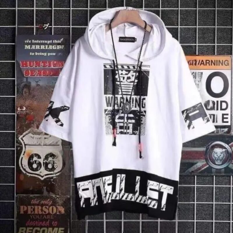 Printed Hooded Half Sleeves Men's T-Shirt