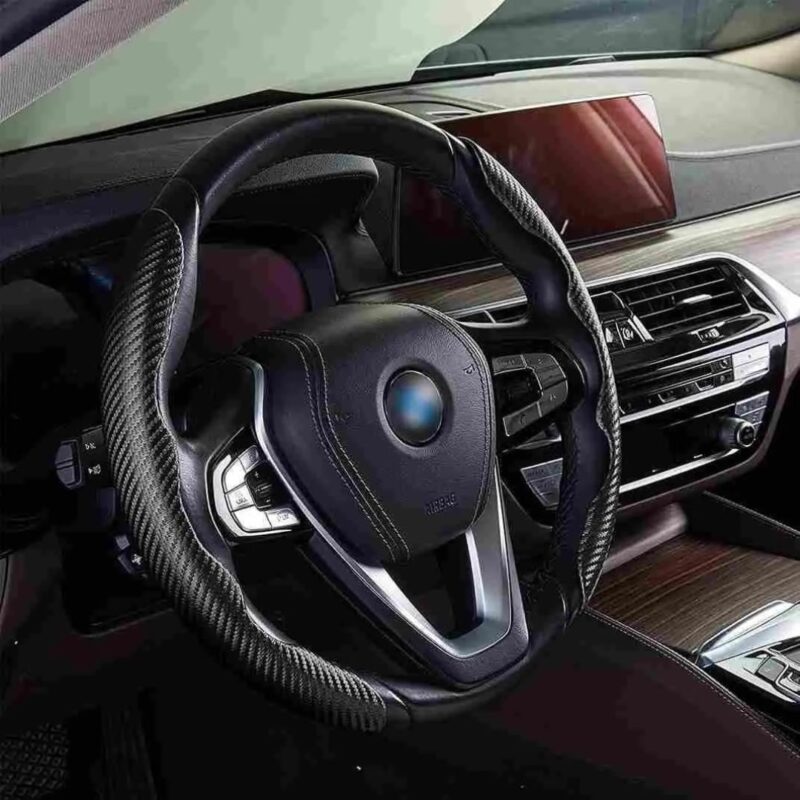 New Carbon Fiber ABS Texture Steering Wheel Grip Cover for Cars - Image 2