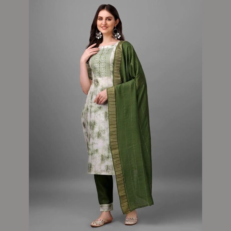 Straight Printed Round Neck Women Kurta Set - Image 2
