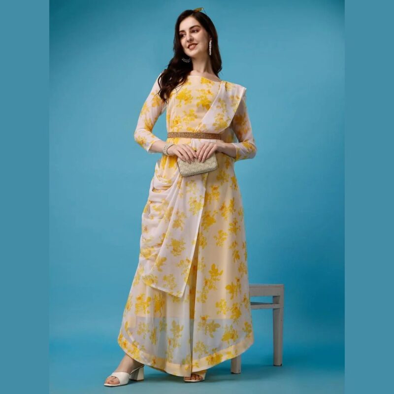 Plus Size Women's Printed Anarkali Kurti & Dupatta Set with Belt - Image 5