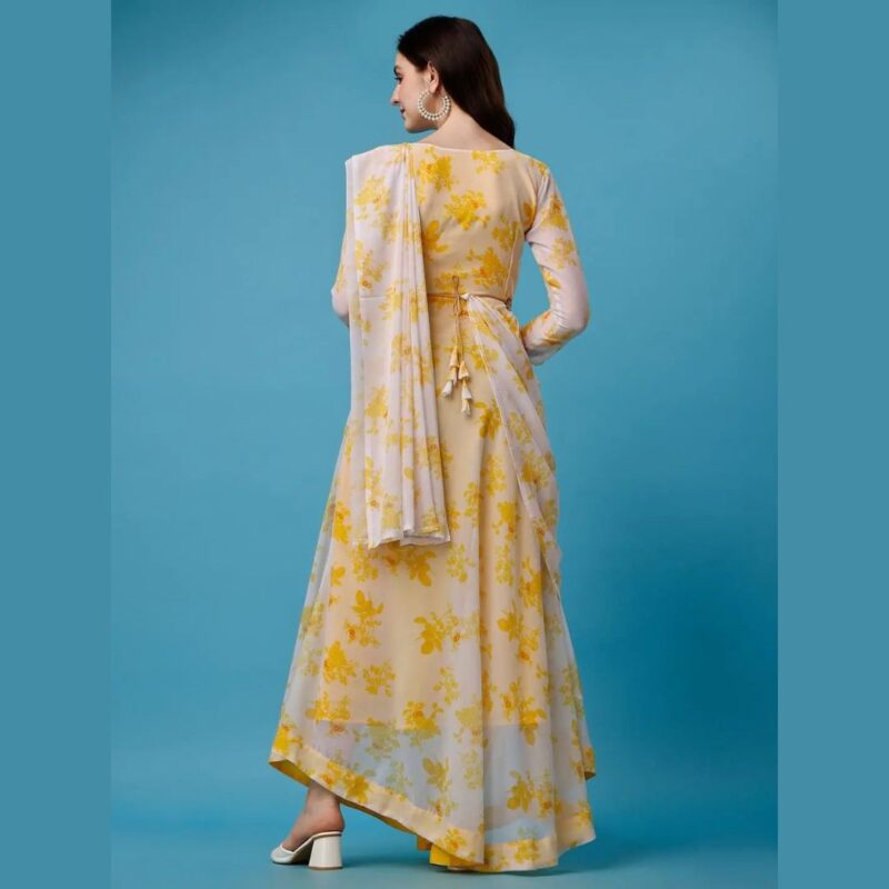 Plus Size Women's Printed Anarkali Kurti & Dupatta Set with Belt - Image 4