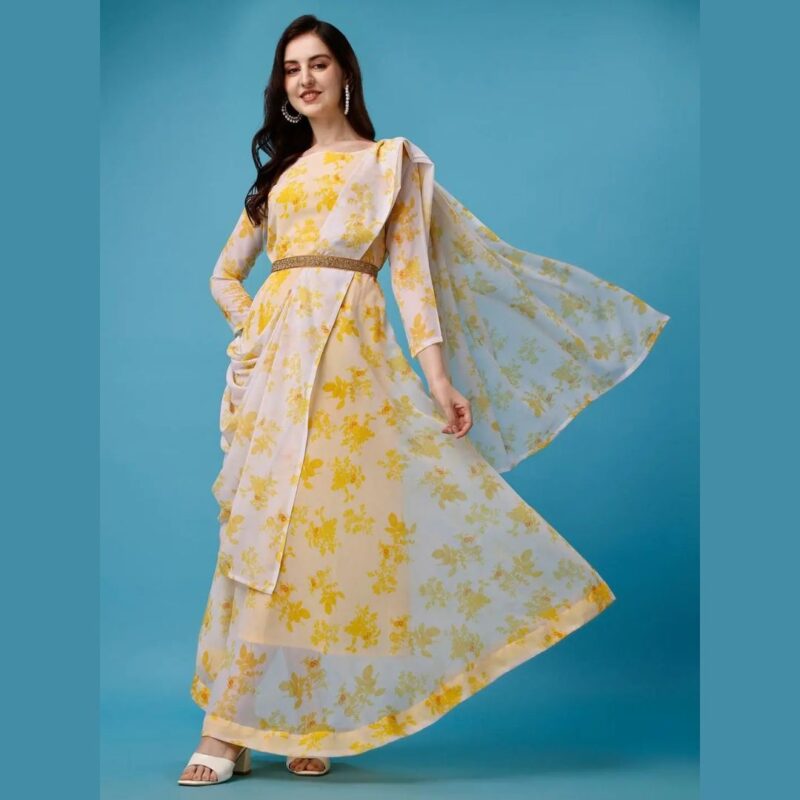 Plus Size Women's Printed Anarkali Kurti & Dupatta Set with Belt - Image 3
